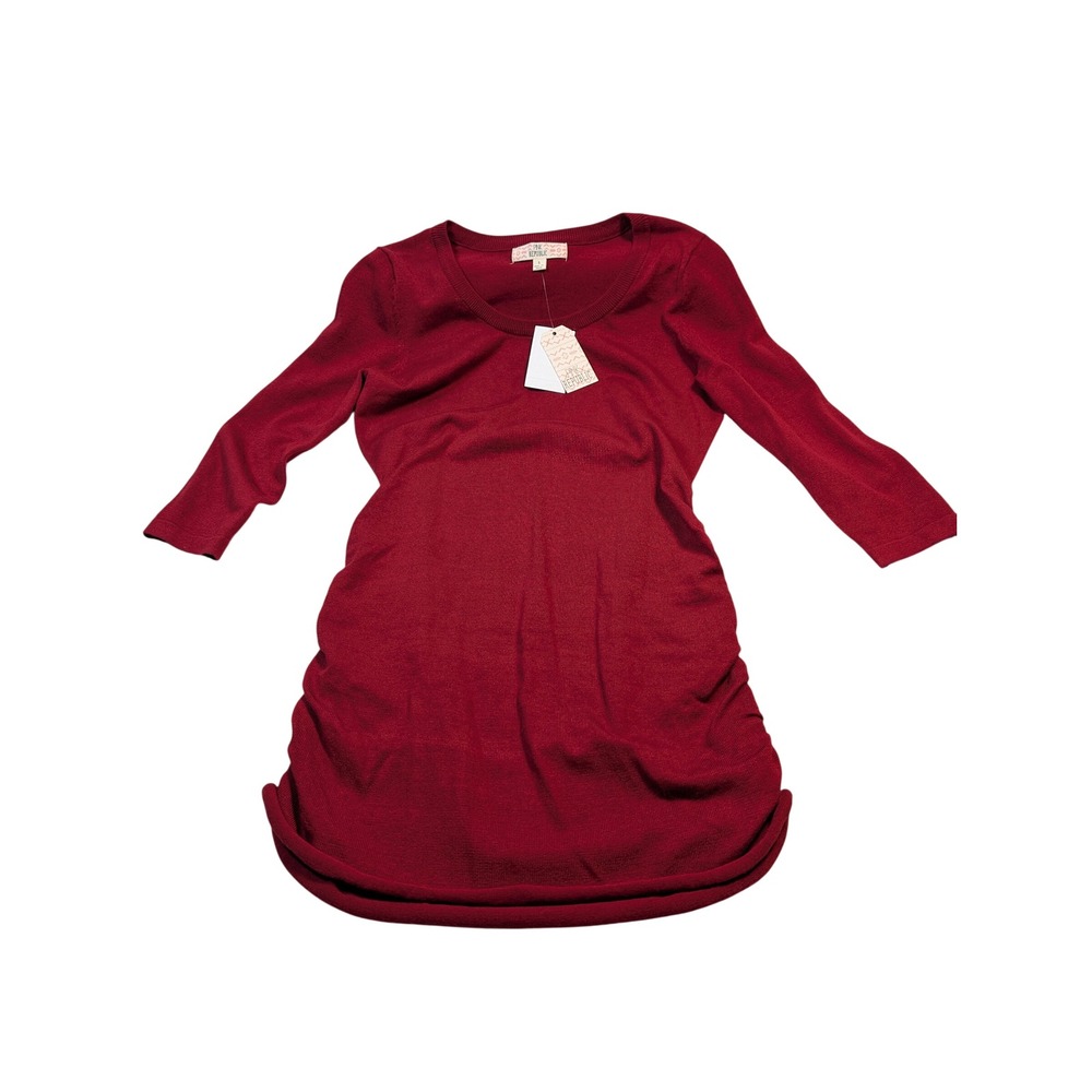 Pink Republic Women Ruched Knit Dress L Brick Red